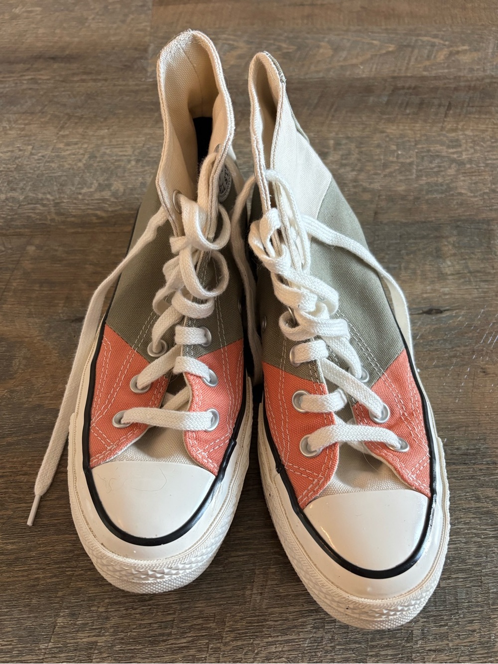 High-Top Converse in Coral and Olive Green
